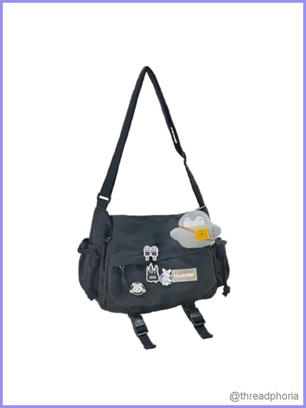 Nylon Messenger Bag Kawaii Crossbody Shoulder Bag with Pins Aesthetic for Women
